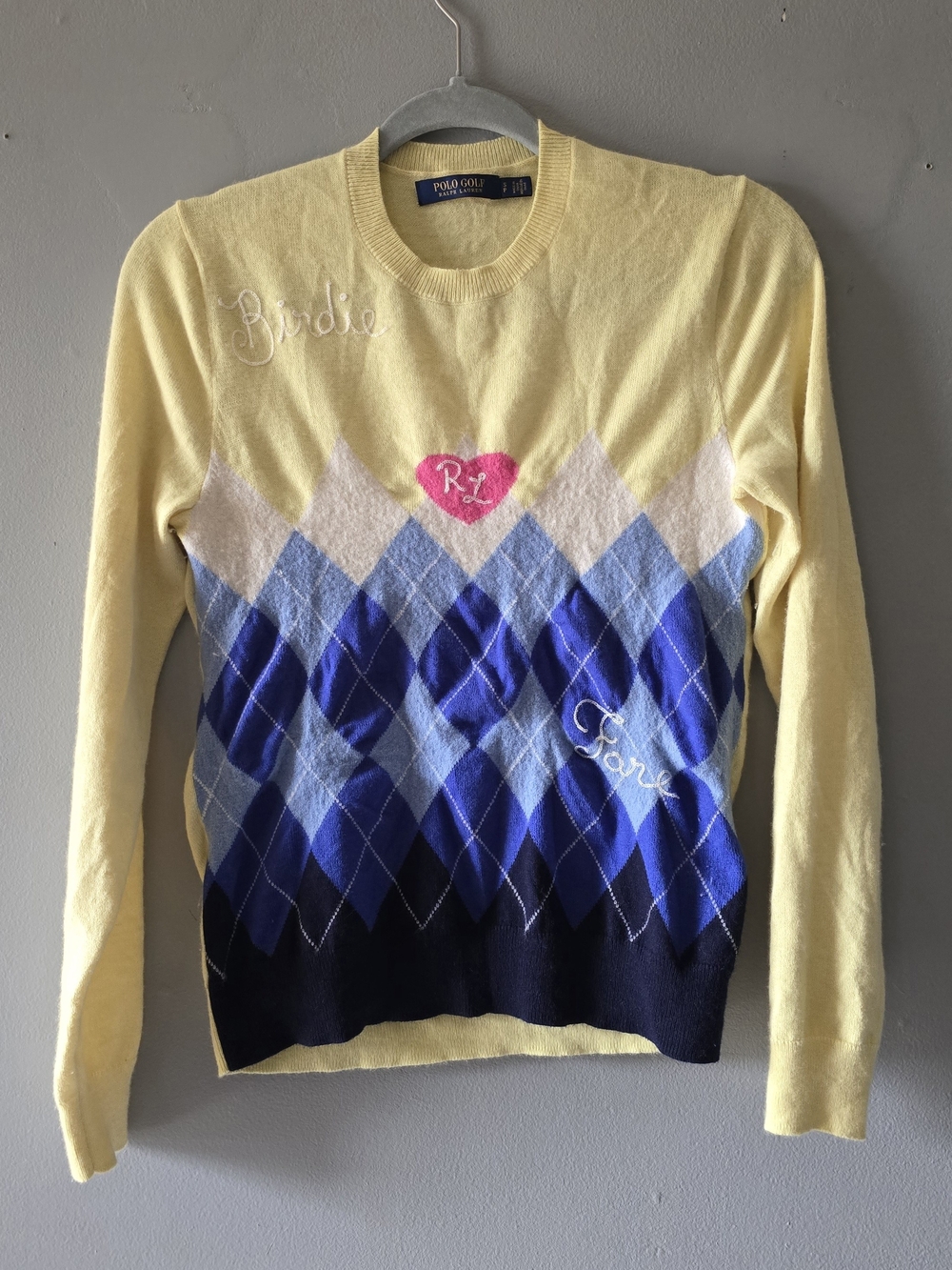 Rare Polo Ralph Lauren Golf Crewneck Sweater Birdie Fore Yellow And Blue